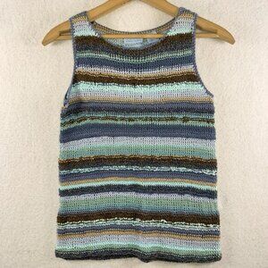 Womens Silk Blend Handknit Open Crochet Top Sz XS Beachy Coastal Boho Travel